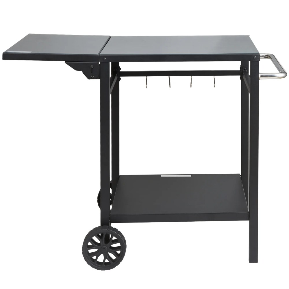 KFFKFF BBQ Movable Outdoor Grill Dining Cart Double-Shelf Food Prep Trolley Patio