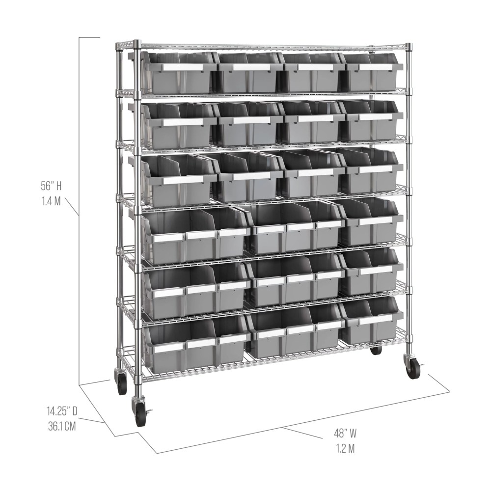 Seville Classics Extra-Wide 7-Tier NSF 21-Bin Rack, 48" W x 14" D x 56" H, Gray - Image 8