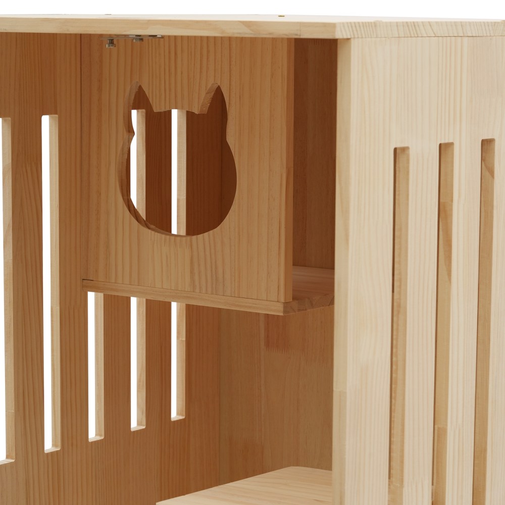ChicHomey Large Wooden Cat House for Cats, Multi-Feature Cat Condo with Cat Scratching Posts Oversized Cat Villa on Wheels, Ventilated Design Safe Cozy Sleeping Playing Space - Image 7