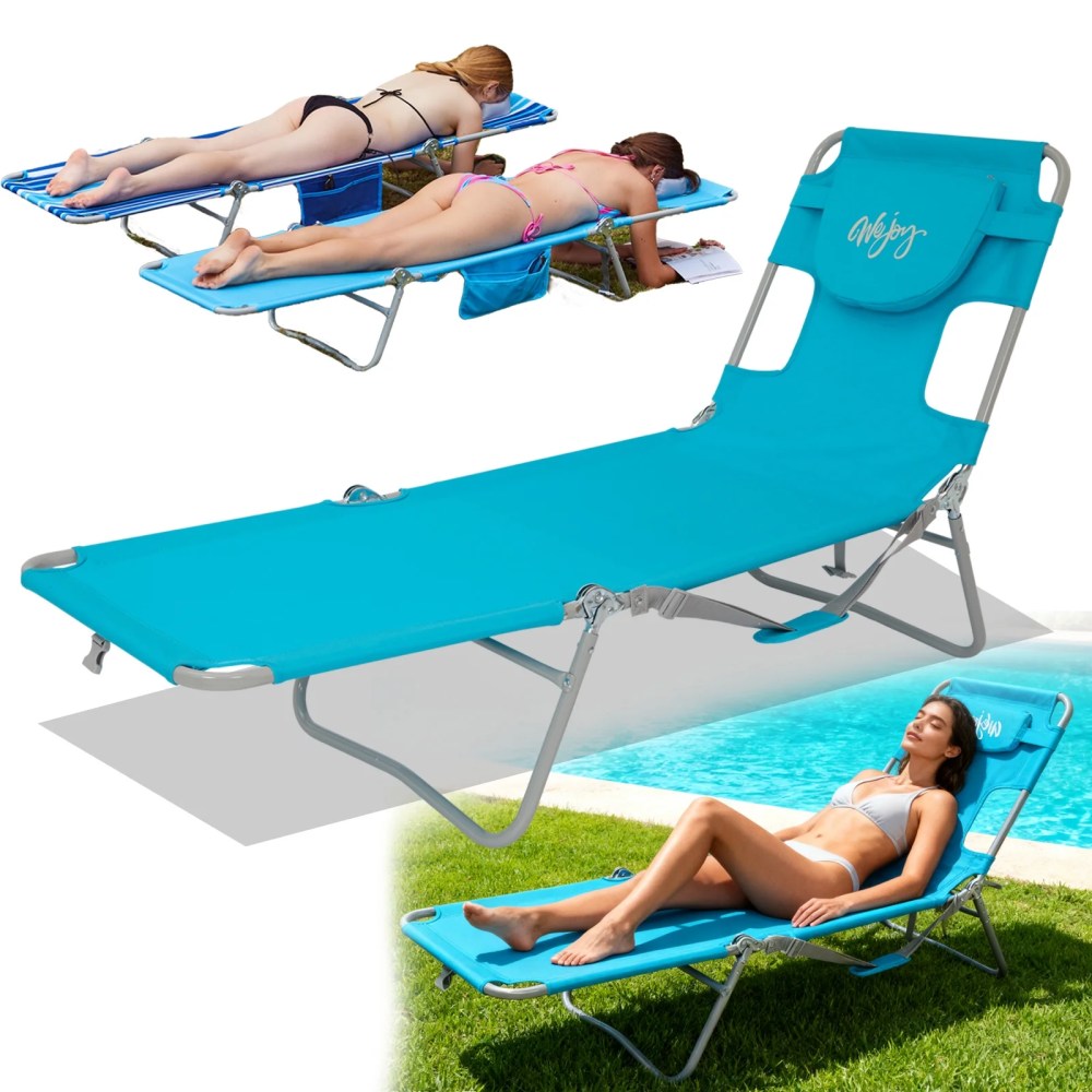 WEJOY Beach Lounge Chair,Tanning Chairs for Adult with Face & Arm Hole,5-Position Face Down Outdoor Folding Chaise,Portable Folding Beach Chaise,Camping Chair
