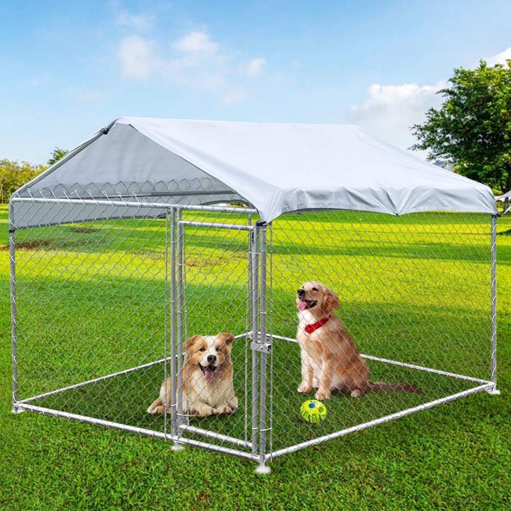 Caulitar 6.6 x 6.6 ft Large Outdoor Dog Run Kennel,  Heavy Duty Dog Pets Cage Galvanized Steel Dog Fence Dog Enclosure Playpen with Waterproof Cover