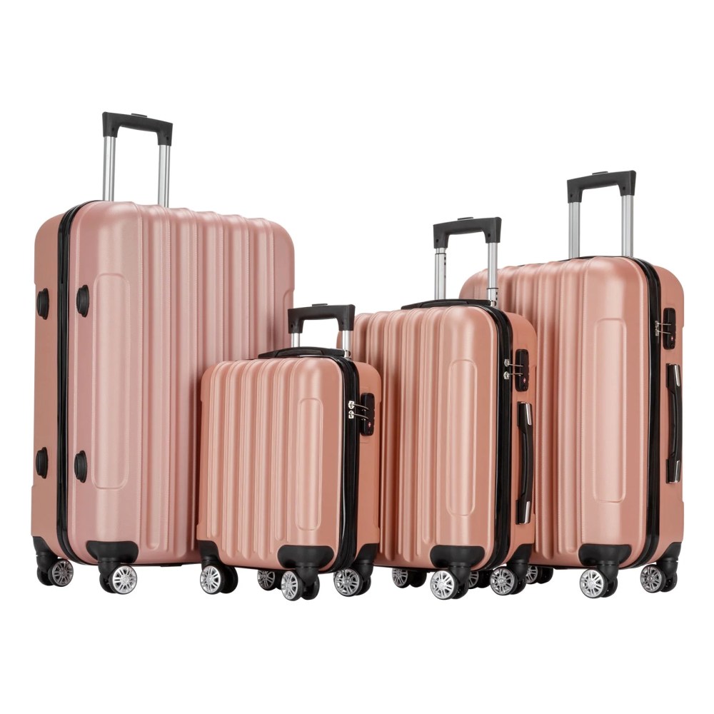 Zimtown 4 Pcs Luggage Set,Durable Travelable Suitcase with Double Wheels and TSA Lock Rose Gold - Image 4