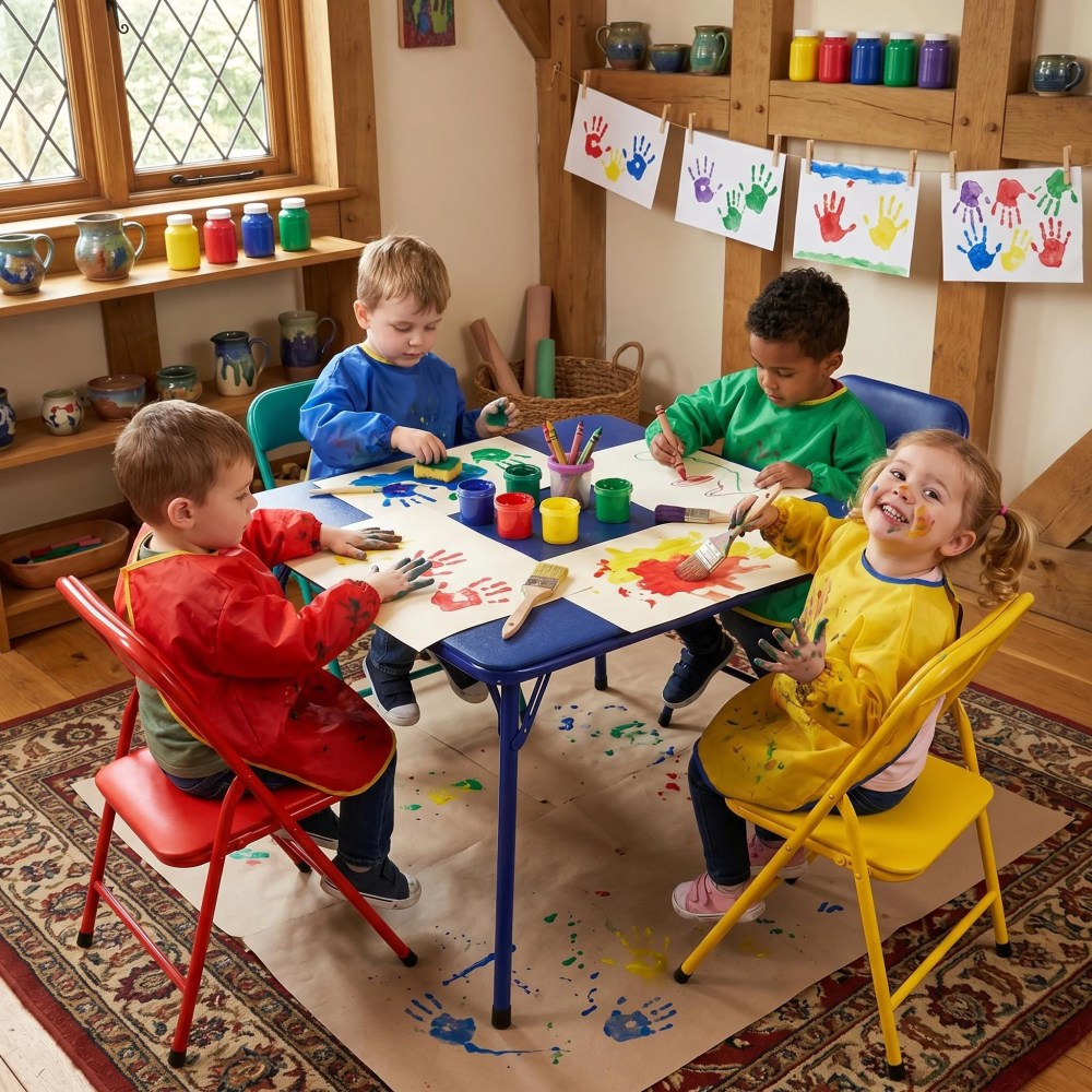 Homy Casa 5-Piece Kids Activity Table and Chair Set,Folding Preschool Playroom Furniture for Crafts,Snacks,Learning