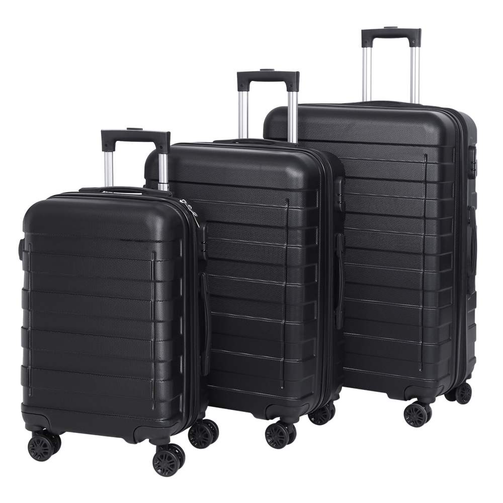 ZENY 3pcs Travel Luggage Suitcase with Set Spinner Wheels 22.5 / 26.3 / 30" H,Black