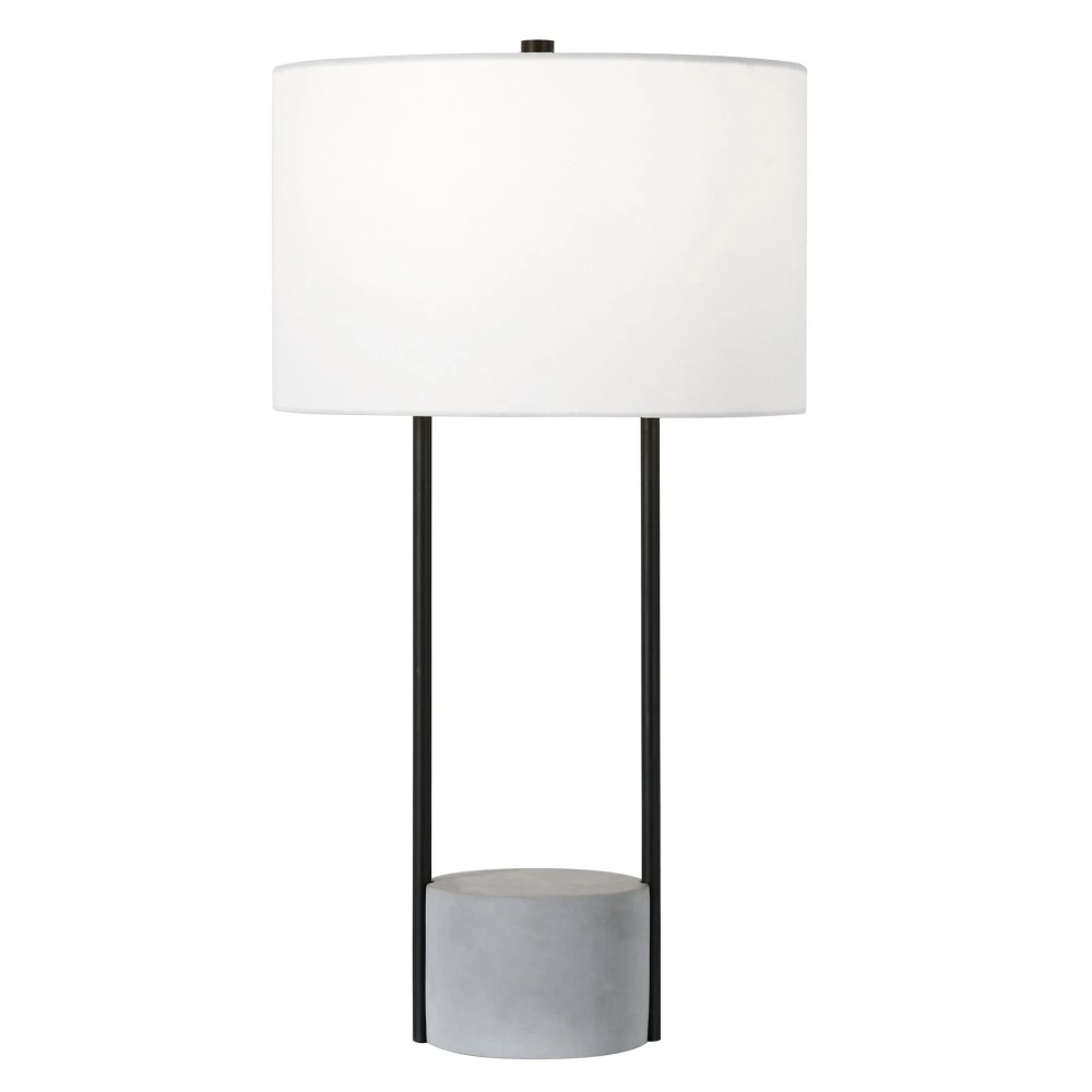 Evelyn&Zoe Uma 27.75" Tall Table Lamp with Fabric Shade,Blackened Bronze/Concrete/White