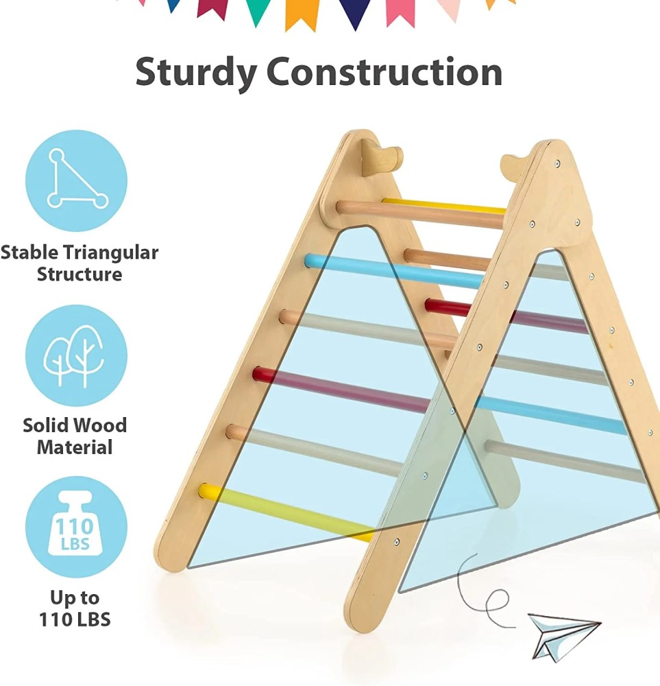 OLAKIDS Climbing Toys for Toddlers, 2 in 1 Montessori Kids Wood Triangle Climber with Ramp Ladder Slide for Gym Playground, Indoor Outdoor Climbing Toy Baby Play Structure Activity Set for Boys Girl - Image 3