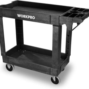 WORKPRO 500 LBS 2-Tier Utility Service Cart,Rolling Tool Cart with 360'Swivel Locking Casters,39"x17"x33" PP Plastic Work Station for Garage & Home