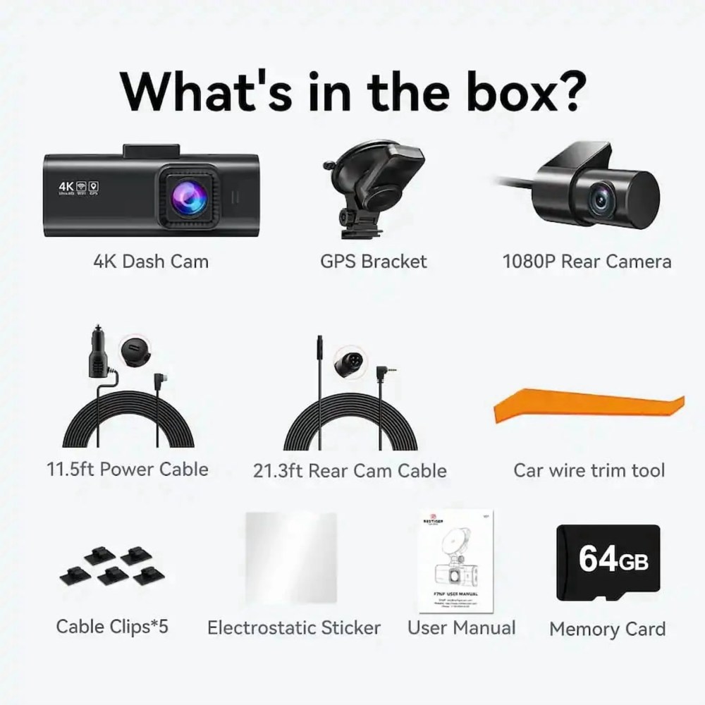 REDTIGER Dash Cam for Cars, 4K/2.5K Full HD Car Camera Dash Cam, 3.16" IPS Screen Dash Cam, Dashcam Built-in Wi-Fi GPS, Night Vision, Loop Recording, Vehicle, Parking Mode, Free 32GB Card - Image 10