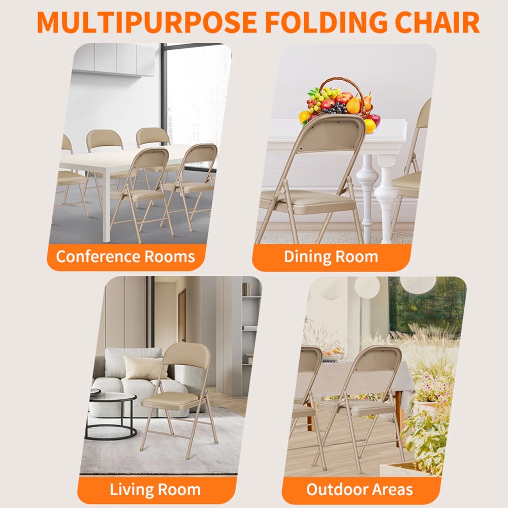Vebreda Padded Metal Folding Chair,4-Pack,Kahki - Image 8