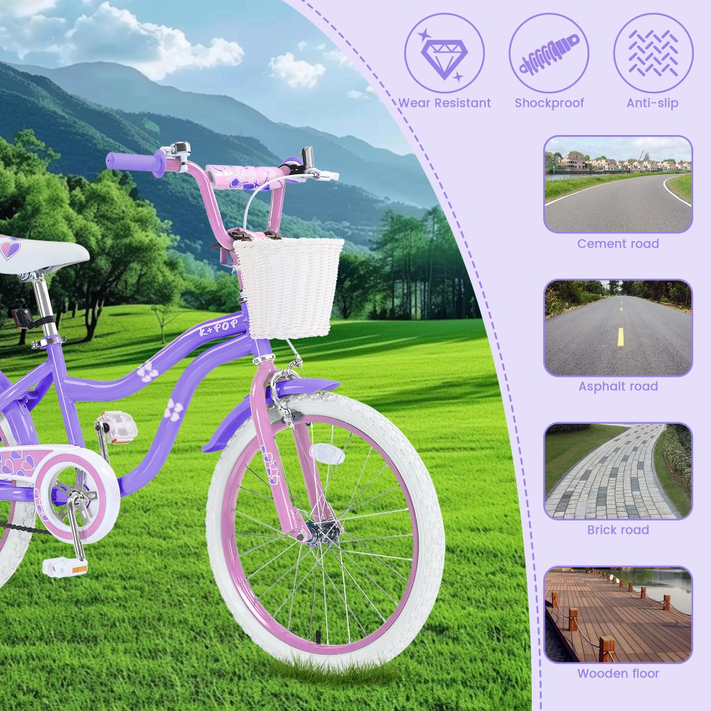Bstjewey 20" Kids' Bike, Fits Riders 4'8" - 6'1", Purple, Child, Girl's - Image 7