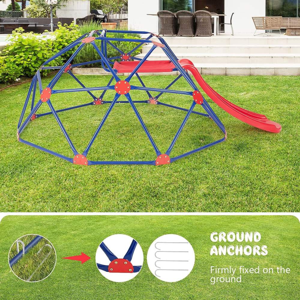 OLAKIDS 8FT Climbing Dome with Slide, Kids Outdoor Toys Jungle Gym Geodesic Climber, Steel Frame, 8FT Climb Structure Backyard Playground Center Equipment for Toddlers 3-8 - Image 8