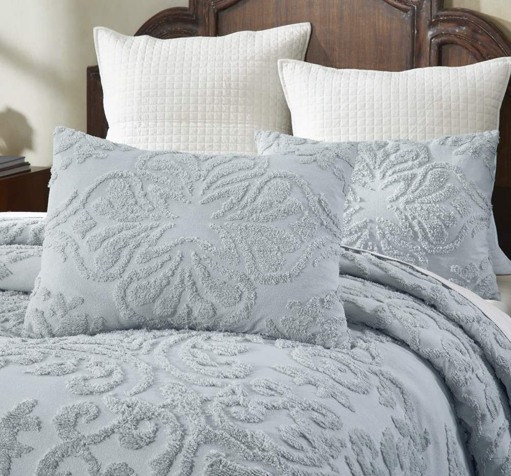 Better Trends 3 Piece Full/Double Bedspread Set 100 Cotton Tufted Floral Vineyard Pattern Soft & Luxurious Feel, Machine Washable (Blue) Rylee Collection - Image 3