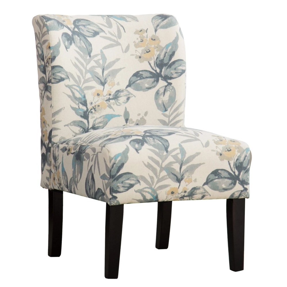 Roundhill Furniture Capa Print Fabric Armless Contemporary Accent Chair in Blue Leaves - Image 2