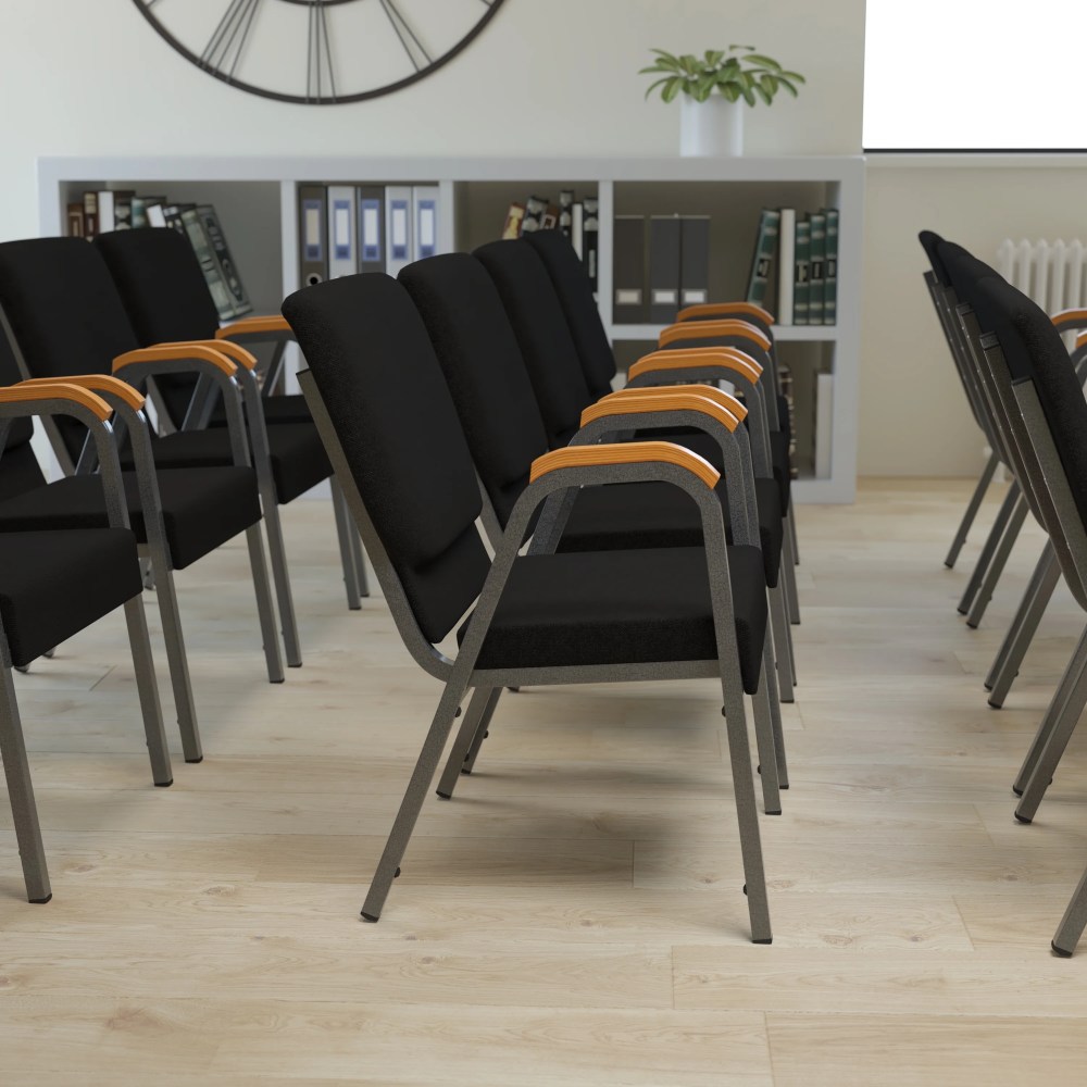 Flash Furniture HERCULES Series 21"W Stacking Wood Accent Arm Church Chair in Black Fabric - Silver Vein Frame - Image 10