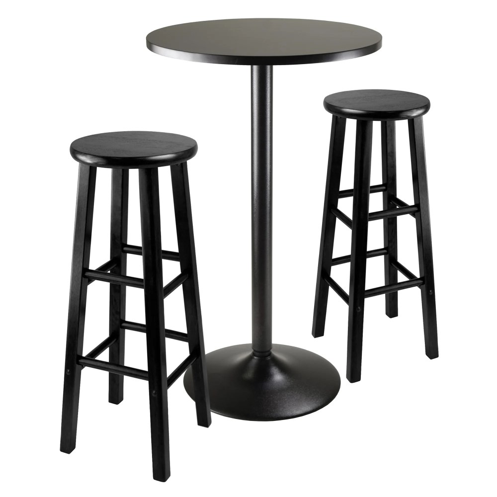Winsome Obsidian 3-Pc Pub Set,Round Table & 2 Round Seat Bar Stools,Black