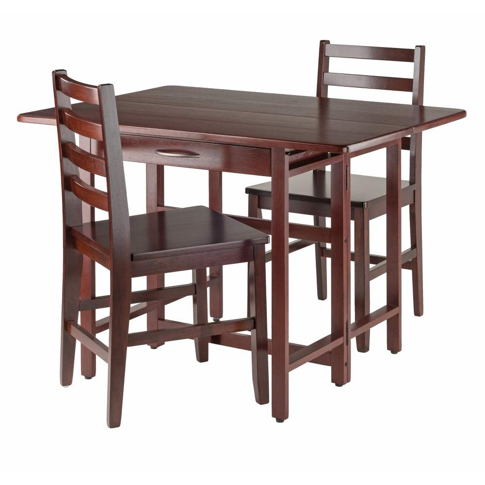 Winsome Wood Taylor 3-Pc Drop Leaf Dining Table with 2 Ladder Back Chairs,Walnut