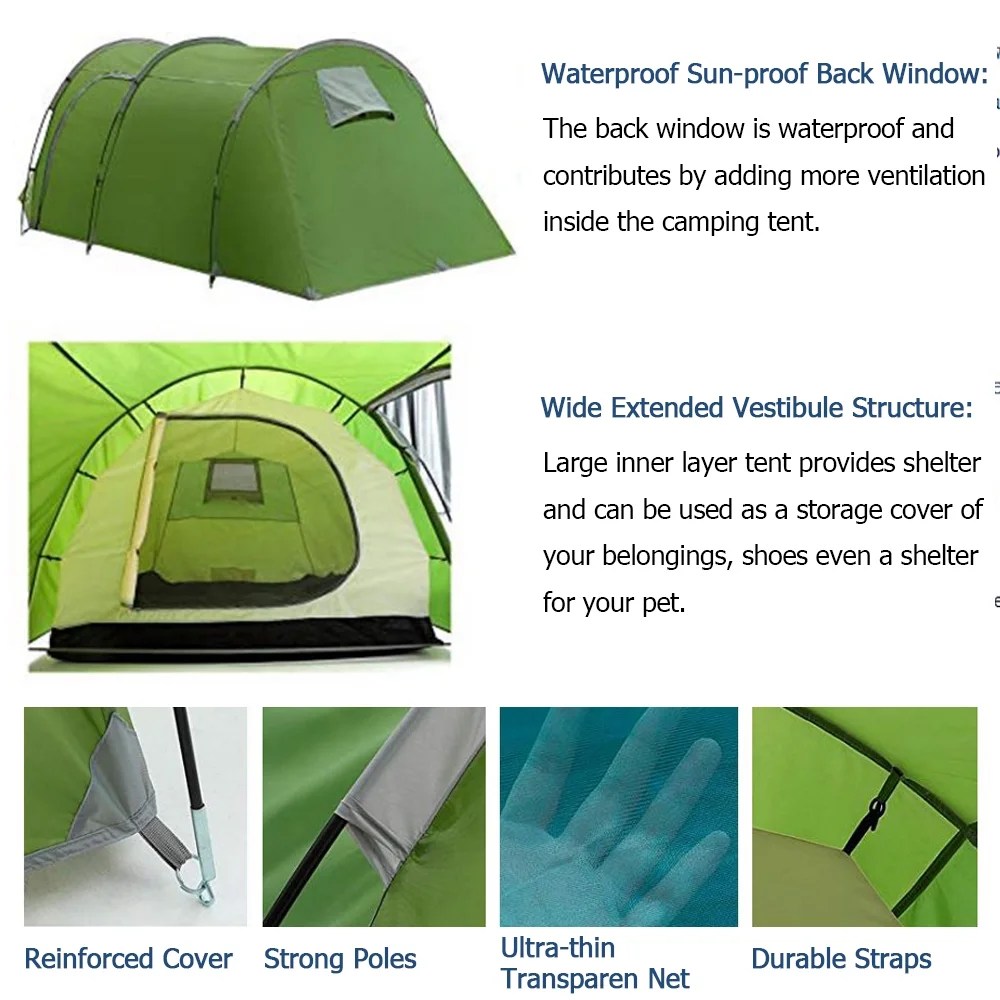 4/5 Person Family Tunnel Tent for Camping, iClover 2 Room Ultralight Backpacking Tent with Front Vestibule, Waterproof Double Layer Classic 4 Season Tents, Easy Setup for Outdoor Sports - Image 8