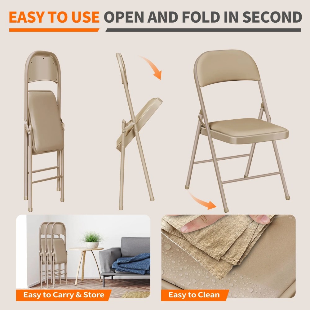 Vebreda Padded Metal Folding Chair,4-Pack,Kahki - Image 7