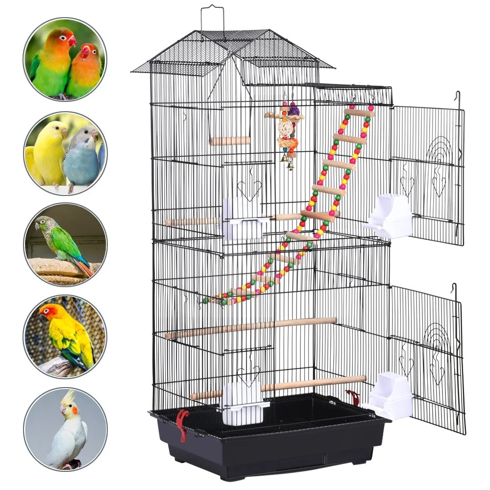 Alden Design 39" Metal Large Roof Top Parrot Cage, Black - Image 7
