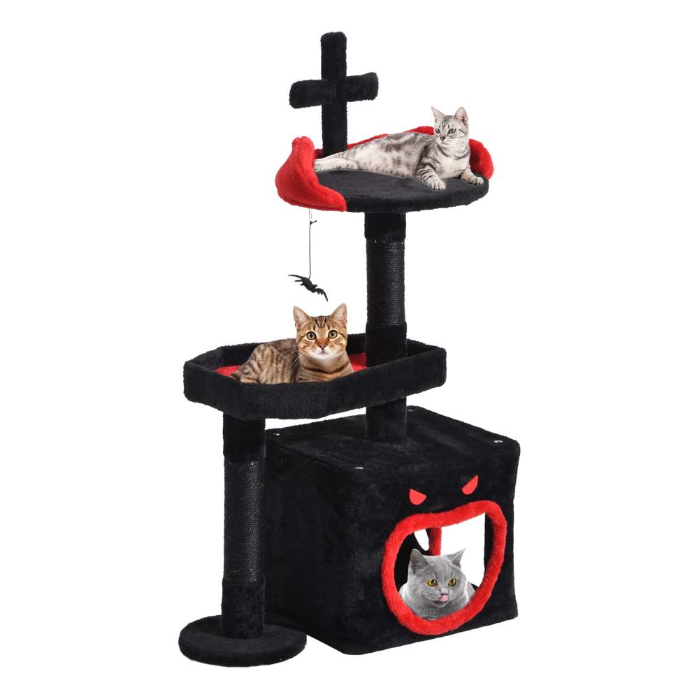 Dextrus 38" Gothic Cat Tree Tower with Spider Hanging Balls and Scratching Post,  Cat Condo for Indoor Cats