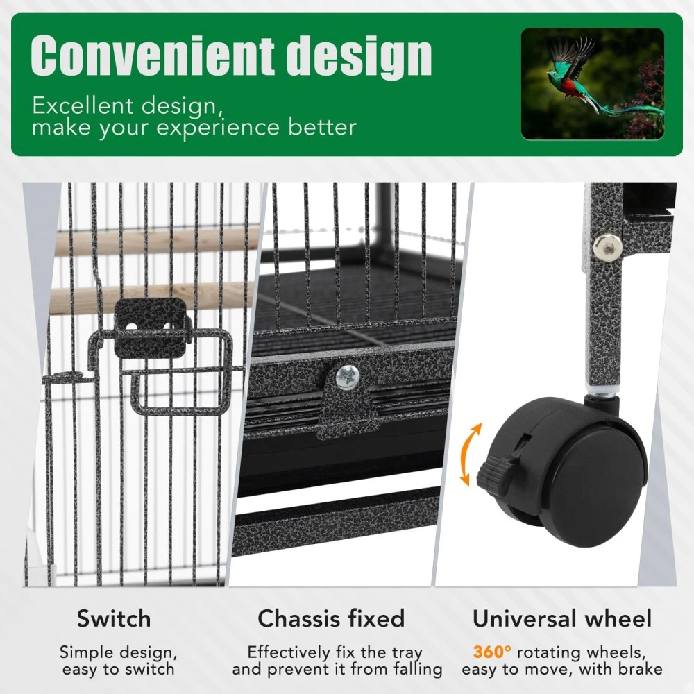 CL.HPAHKL 35 inch Bird Cage with Rolling Stand, Metal Birdcage Parakeet Cage for Parakeets Cockatiel Canary Finch Lovebird Parrotlet Pigeons, Black - Image 3