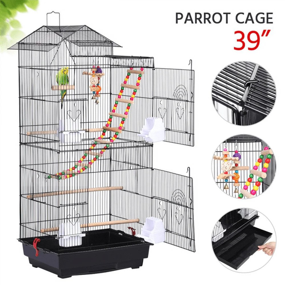 Alden Design 39" Metal Large Roof Top Parrot Cage, Black - Image 6