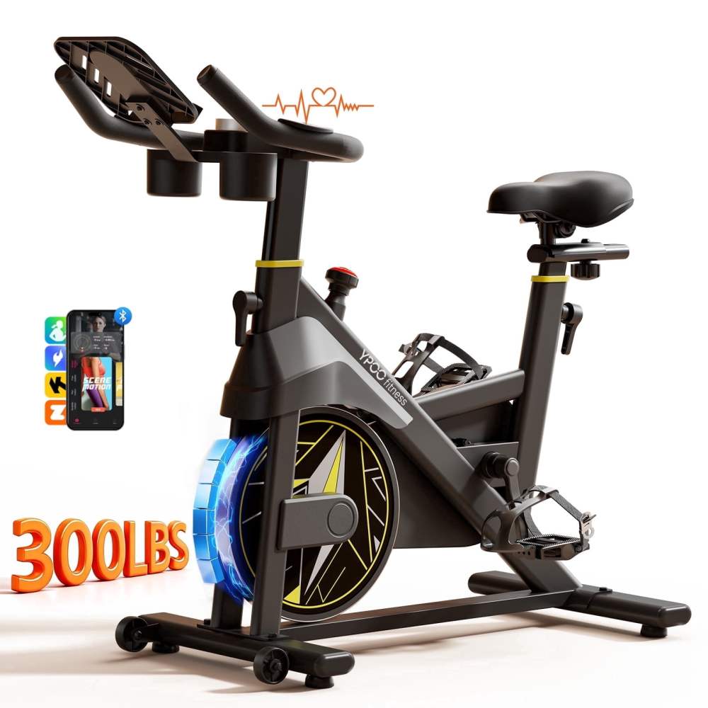 YPOO Professional Exercise Bike for Home Gym, Stationary Bike with 300lbs Weight Capacity, Free APP, Adjustable Resistance for Cardio Workout