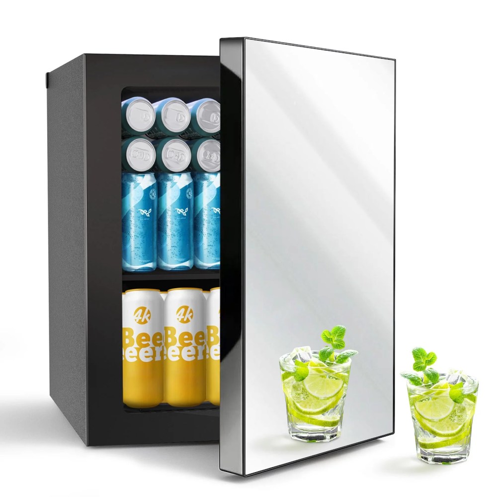 24Can/0.9Cu Mini Refrigerator and Personal Beauty Cooler,Compact Beverage Fridge with Mirror for Beer, Wine
