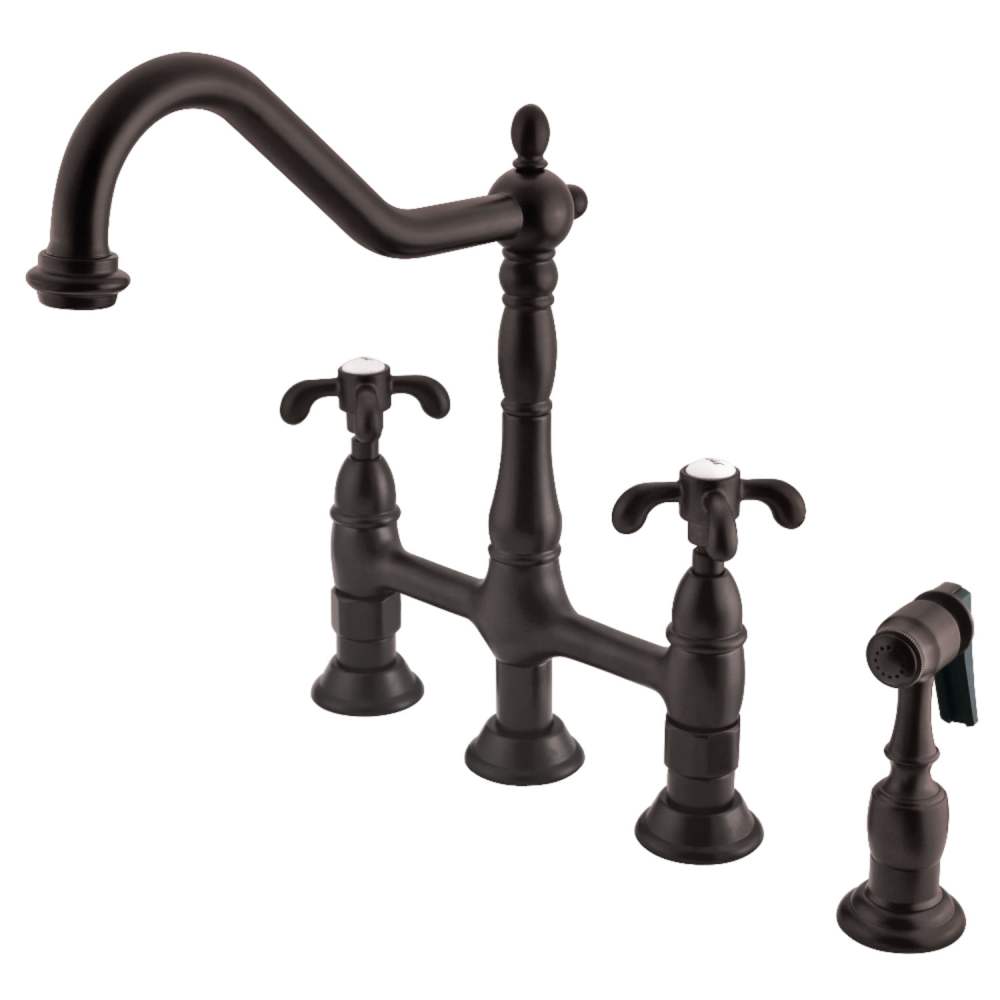 Kingston Brass KS1275TXBS French Country Bridge Kitchen Faucet with Brass Sprayer,Oil Rubbed Bronze