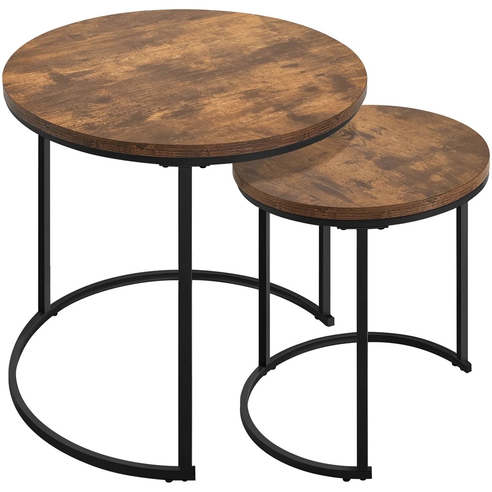 Alden Design Nesting Coffee Table Set with Round Wooden Tabletop for Living Room,Rustic Brown