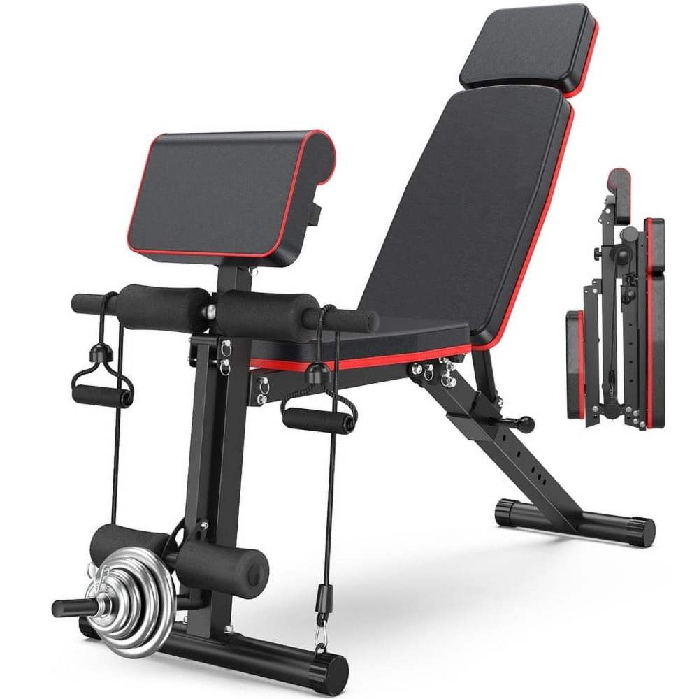 Adjustable Weight Bench - Workout Bench Press for Home Gym, Foldable Incline Decline Sit up Exercise Bench for Full Body Strength Training w/Leg Extension and Preacher Pad