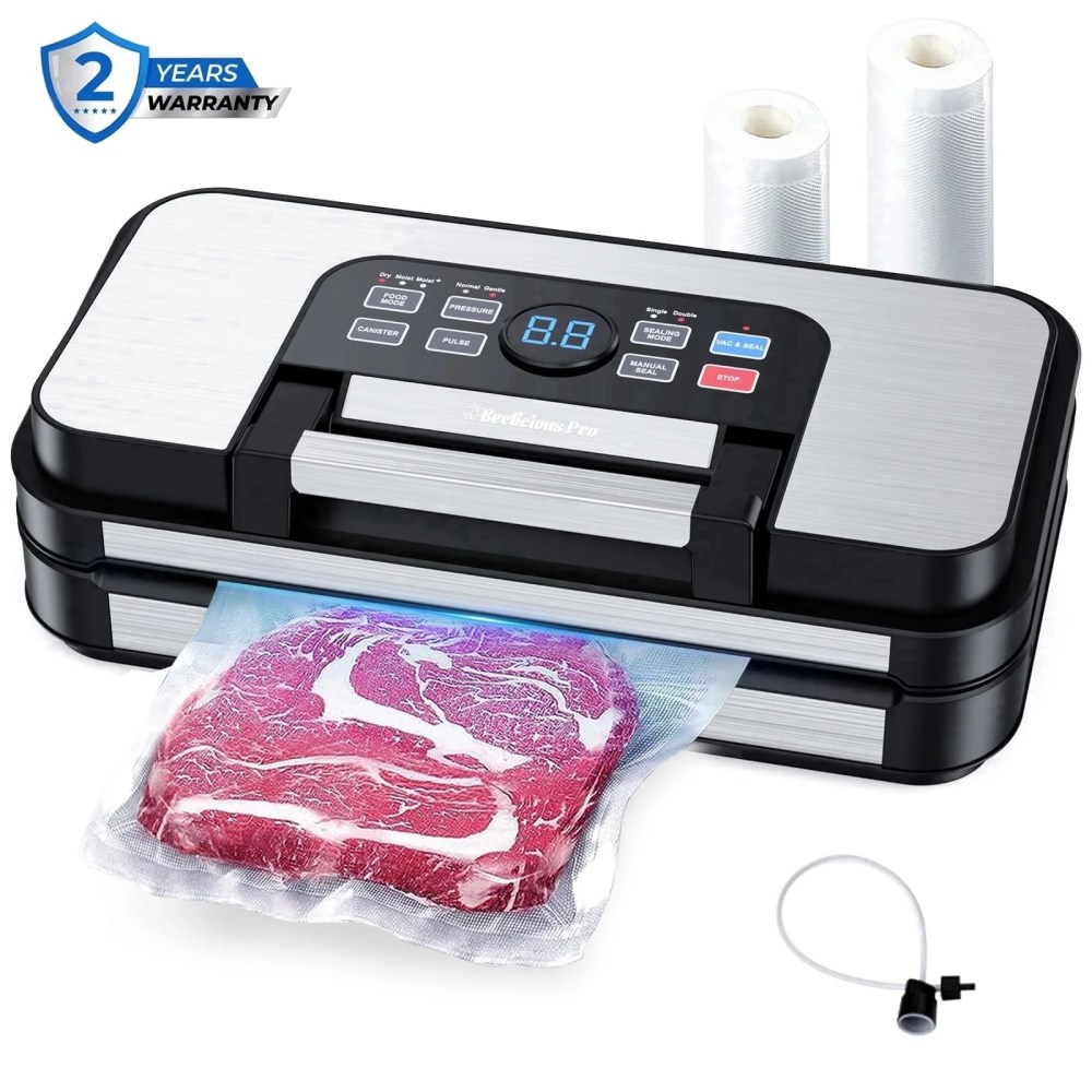95Kpa Powerful Vacuum Sealer,Aeitto Food Sealer with 10-in-1 Functions,Easy-Lock Handle,Double Heat Seal & Double Pump,for Food with Bags Storage,Built-in Cutter, Stainless Steel