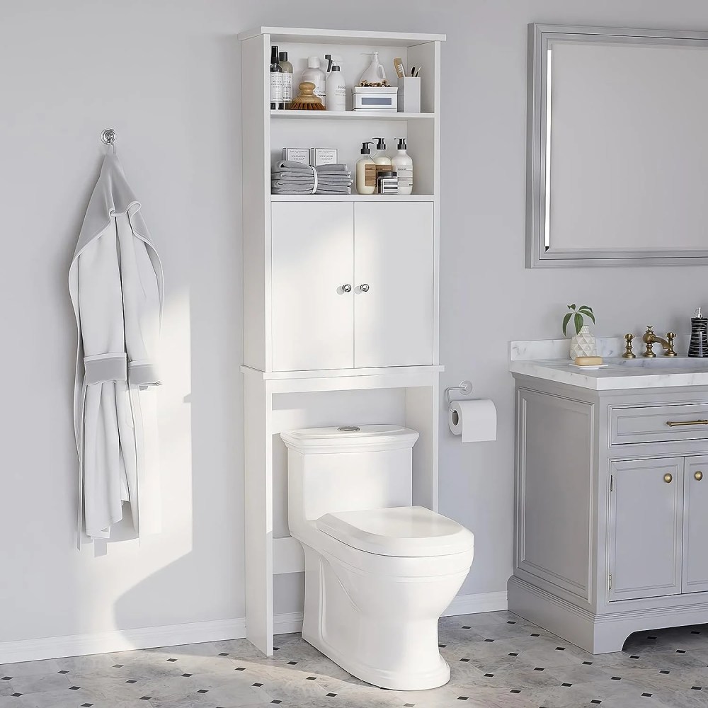 Sobaniilo Over The Toilet Storage Cabinet for Bathroom,Storage Organizer Over Toilet,Space Saver W/Adjustable Shelf & Open Storage Shelf,75in,White