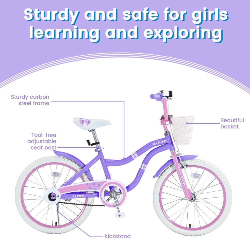 Bstjewey 20" Kids' Bike, Fits Riders 4'8" - 6'1", Purple, Child, Girl's - Image 6