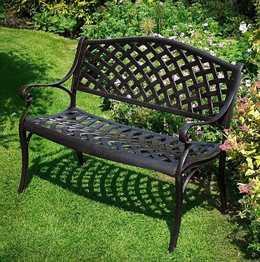 Antique Bronze Cast Aluminum Patio Bench - Image 10