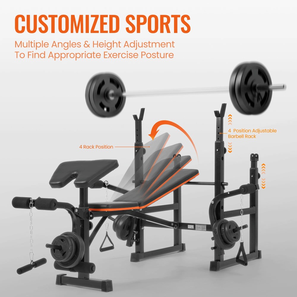 Naipo 7-in-1 Weight Bench with Dual Barbell Racks Adjustable Weight Bench 5-Level Height 4-Level Backrest Weight Bench Set for Home Gym 600lbs Full Body Workout(Not Include Dumbbells) - Image 11