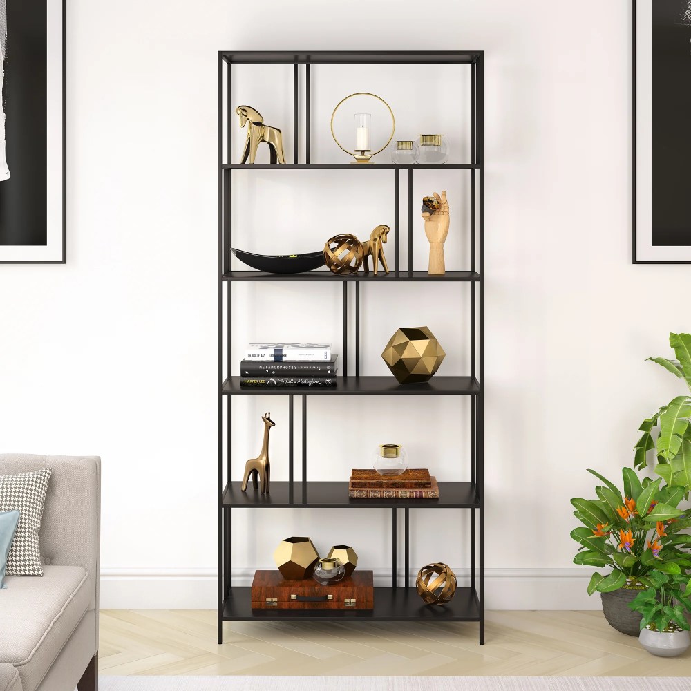 Evelyn&Zoe Cortland 34" Wide Rectangular Bookcase,Blackened Bronze