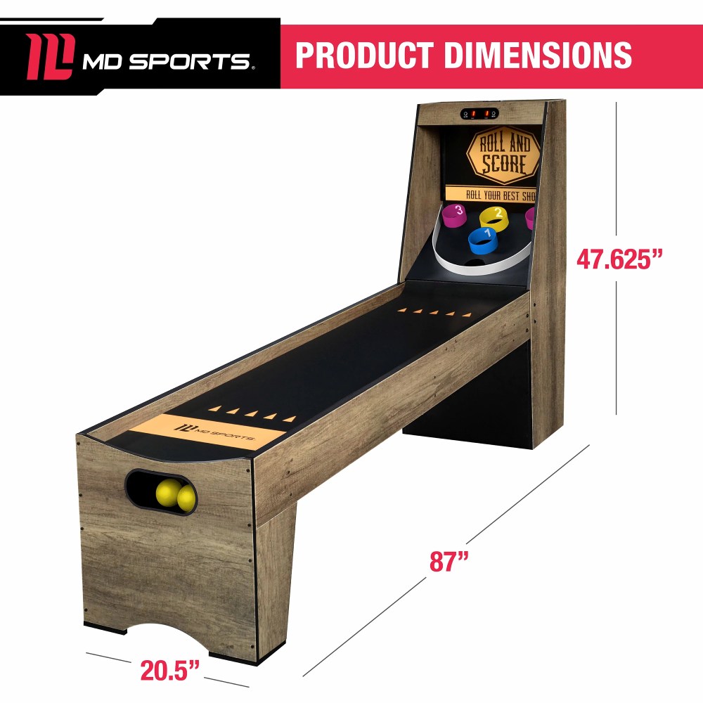 7.3 ft. Roll and Score 2-Player Arcade Game with Electronic Scoring and Ball Return System, Brown, by MD Sports - Image 2