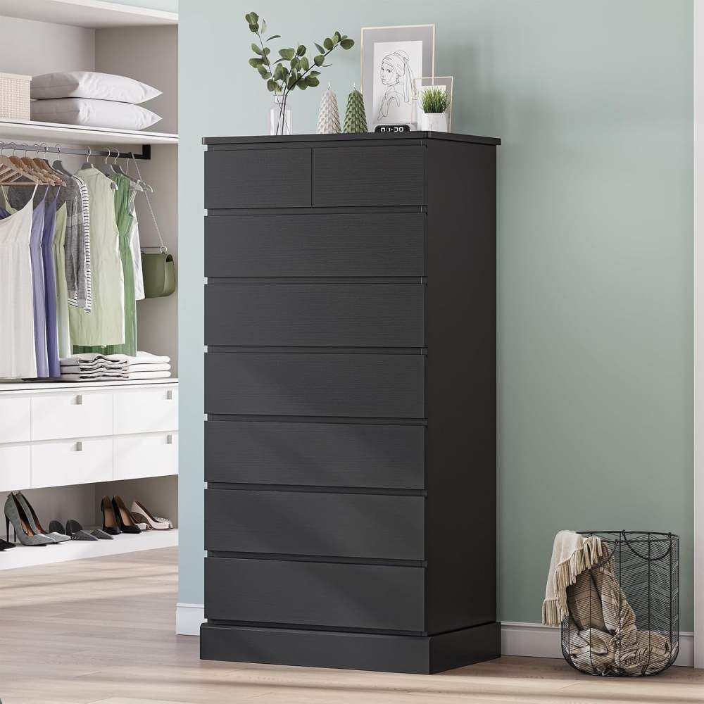 8 Drawer Dresser for Bedroom,Modern Black Tall Chest of Drawers Wood Storage Cabinet for Living Room
