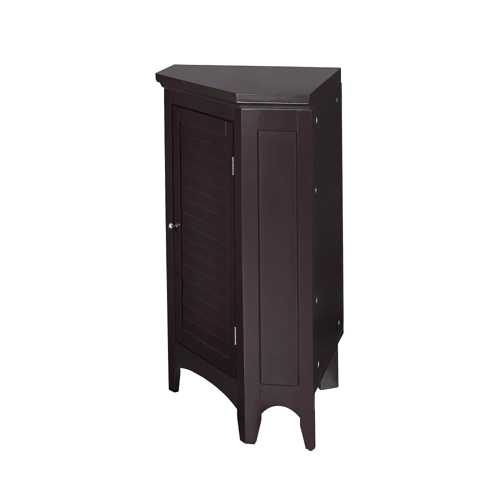 Teamson Home Glancy Freestanding Corner Floor Accent Cabinet with Faux Louvered Door, Dark Brown - Image 3