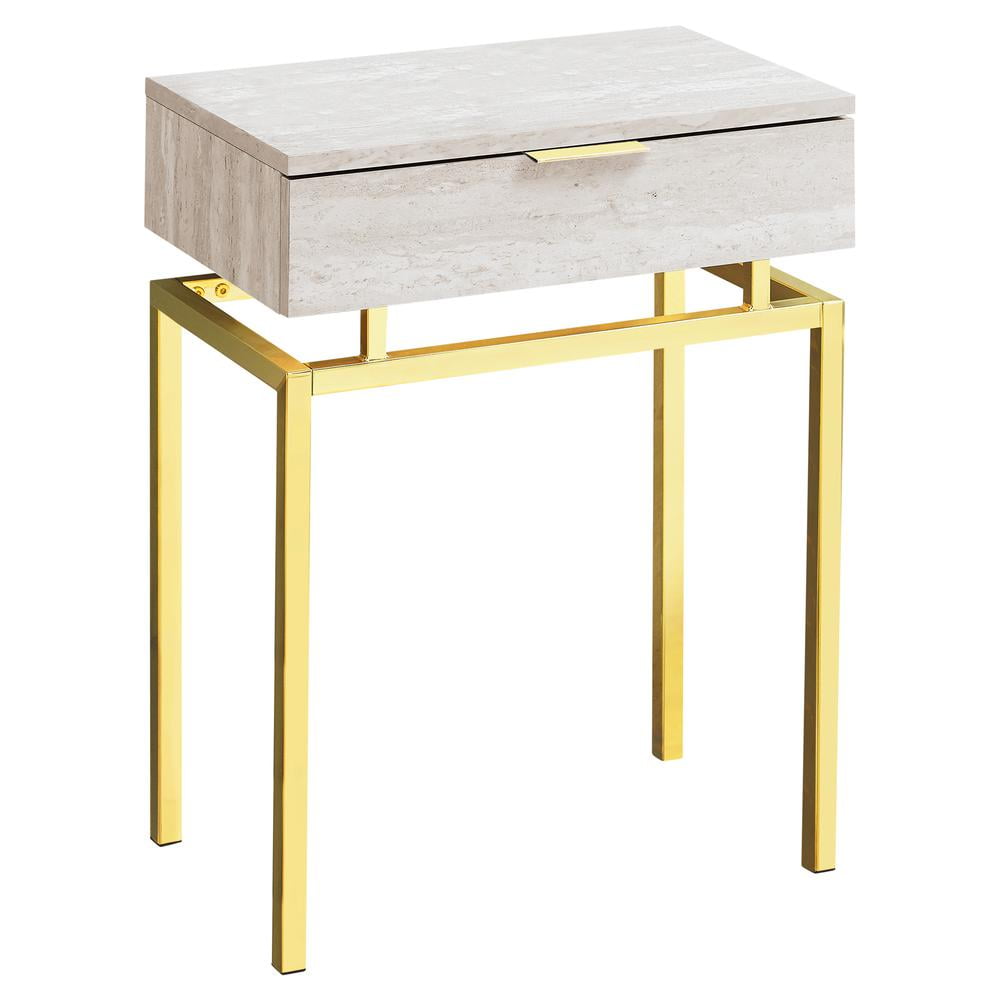 Accent Table Side End Nightstand Lamp Bedroom Metal Beige Marble Look