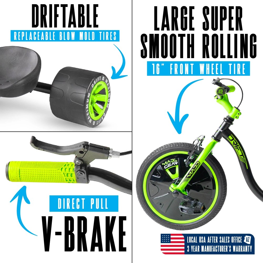 Drift Trike for Kids Ages 5 with Adjustable Seat and 16" Front Wheel-Madd Gear - Image 8