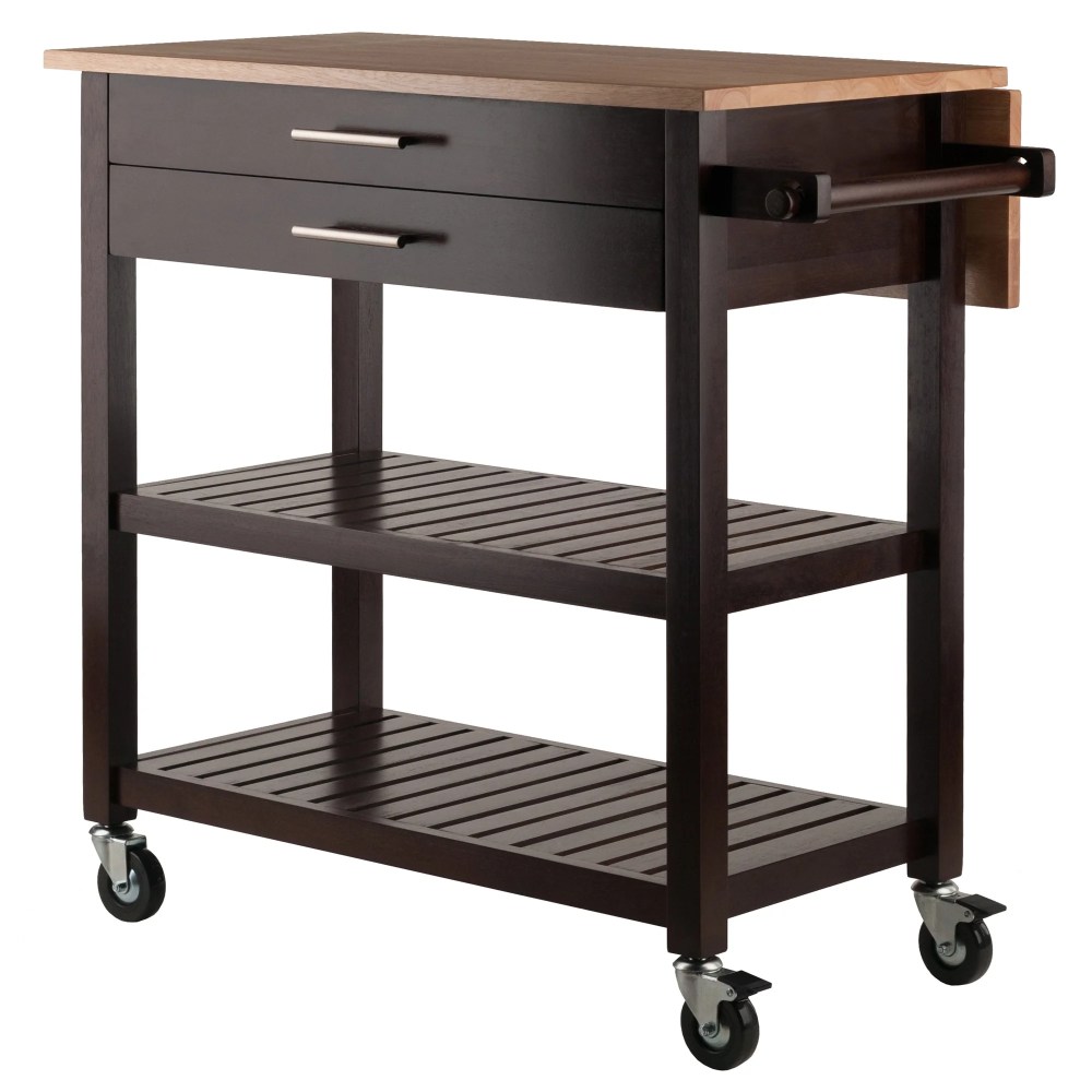 Winsome Langdon Drop Leaf Kitchen Cart,Cappuccino & Natural Finish