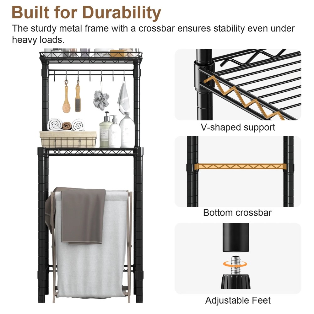 2-Tier Mini Fridge Storage Shelf Mini Fridge & Microwave Stand,Adjustable Metal Organizer Storage Rack with 7Hooks,Multifunctional Bakers Rack Coffee Bar Table for Kitchen Office Dorms Bedroom - Image 5