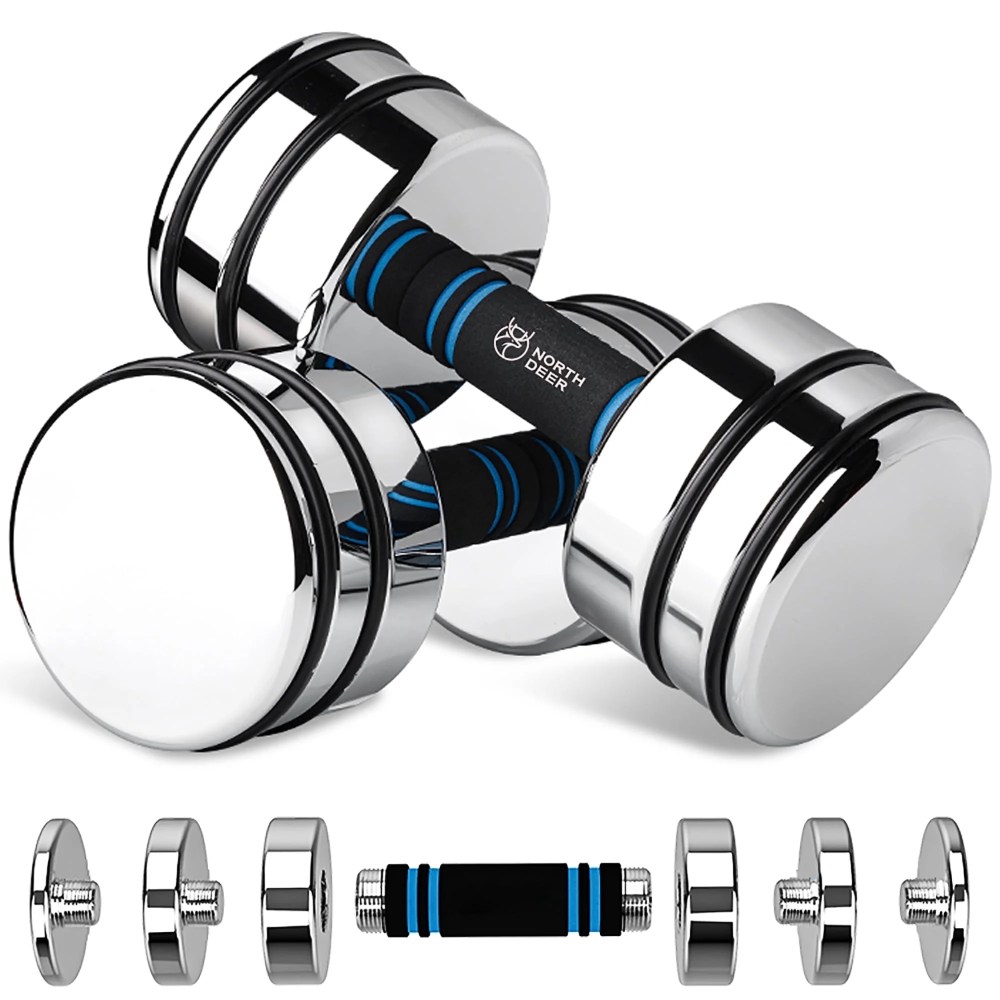 Northdeer Adjustable Dumbbells Pair Steel Weight Set 10lb Weights for Lifting Gym Fitness with Foam Handle,  Silver