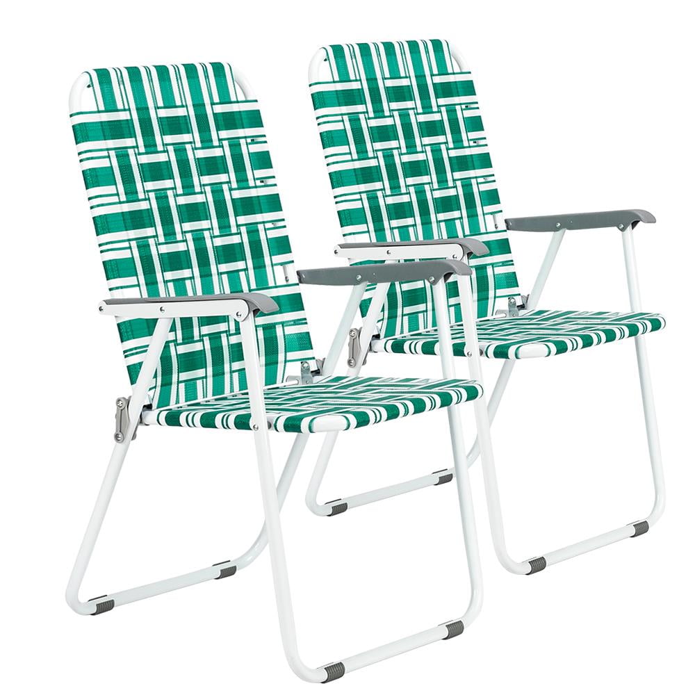 Winado Lawn Chair Set Patio Folding Web ,2 Pack Outdoor Beach Chair Portable Camping Chair(Green)