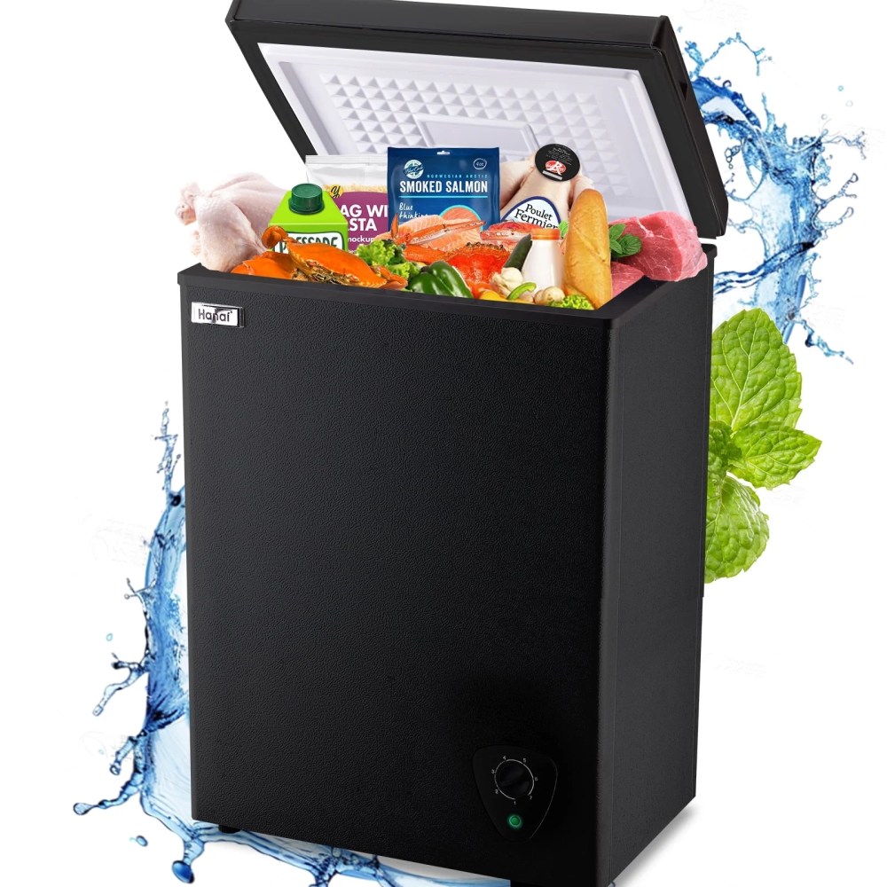 WANAI 3.45 Cu.ft, Chest Freezer, Deep Freezer, Removable Storage Basket Freezer, Black