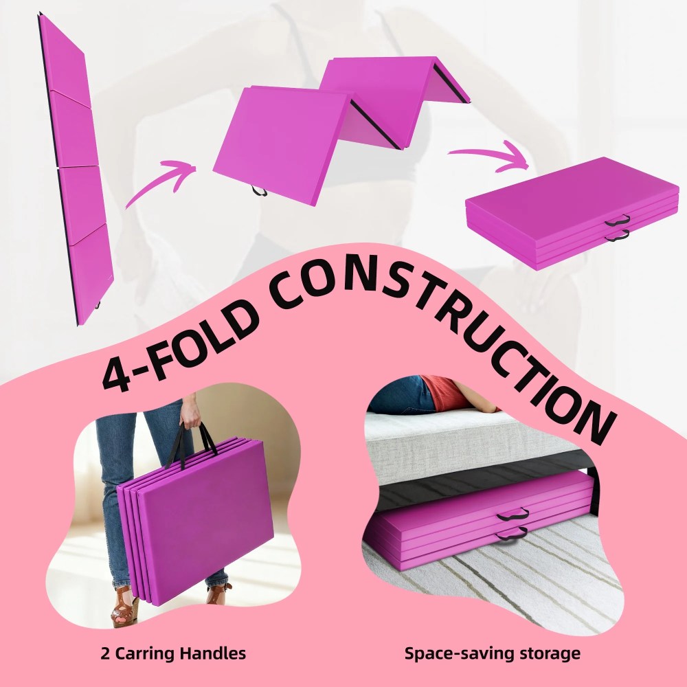 Signature Fitness 4ft x 8ft x 2in Folding Gymnastics Mat, 4-Panel Exercise Mat with Handles, PVC Leather EPE Foam, Multiple Colors - Image 3