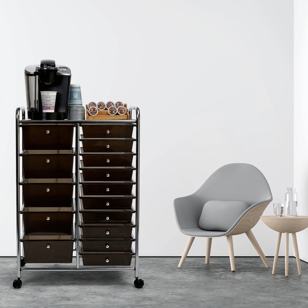 Seville Classics 15-Drawer Organizer Cart, Black - Image 2