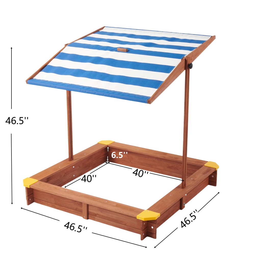 Aukfa Wooden Sandbox w/Adjustable Canopy & Cover for Kids, Brown - Image 7